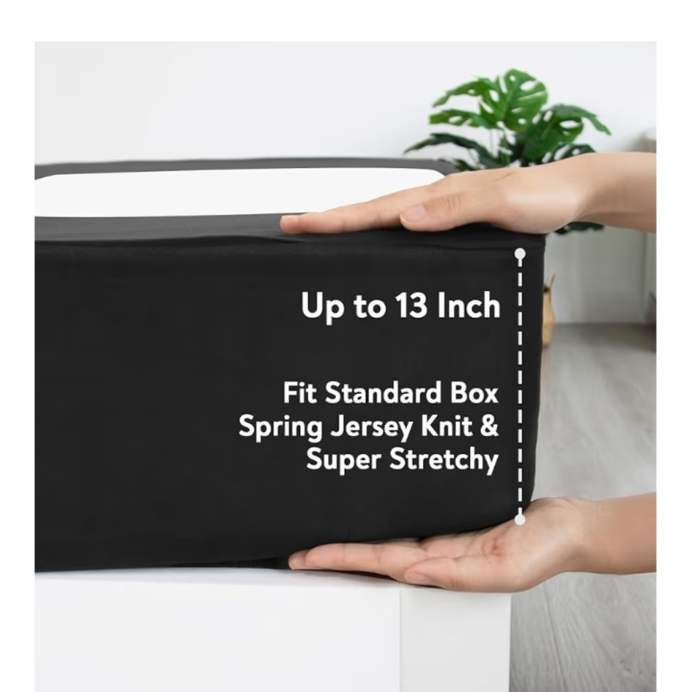 Box Spring Cover Queen Size - Black Jersey Knit & Stretchy Wrap Around 4 Sides - Picture 4 of 8